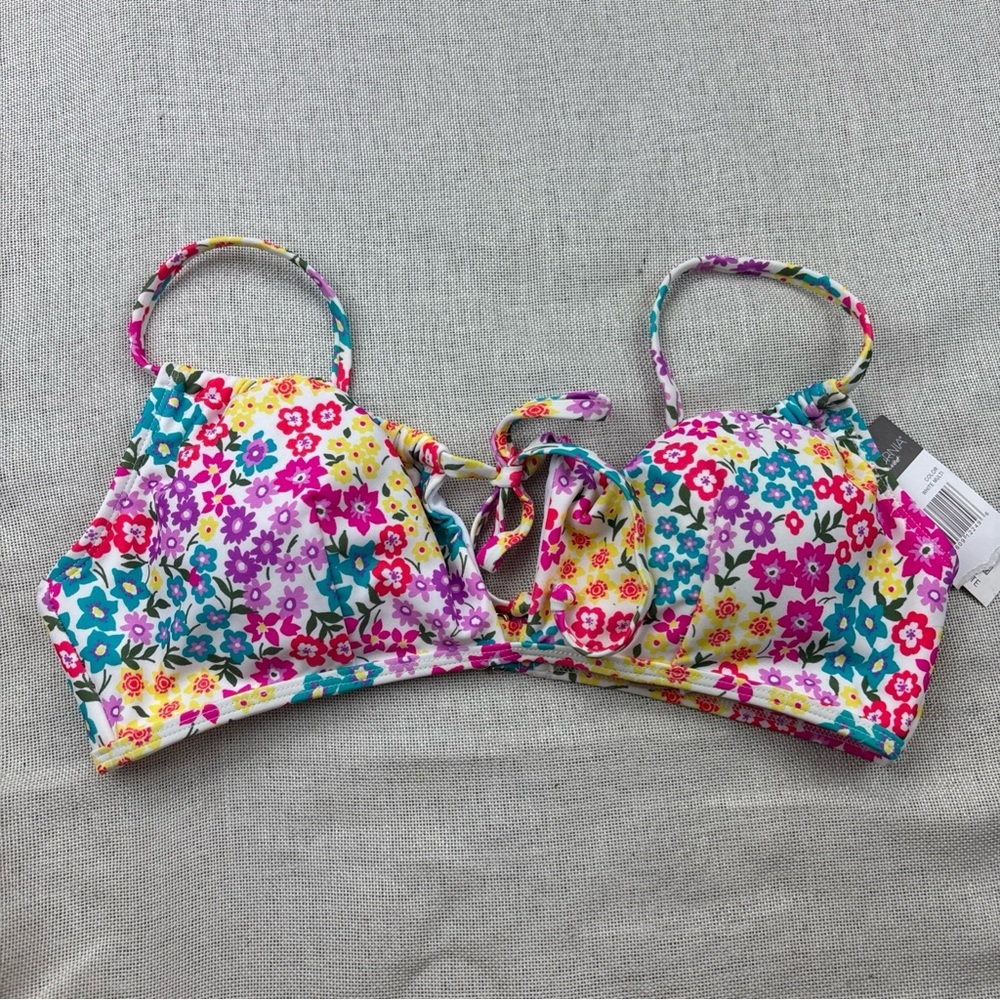 California Waves Womens Floral Print Knot-Front Bikini Swim Top Size XL